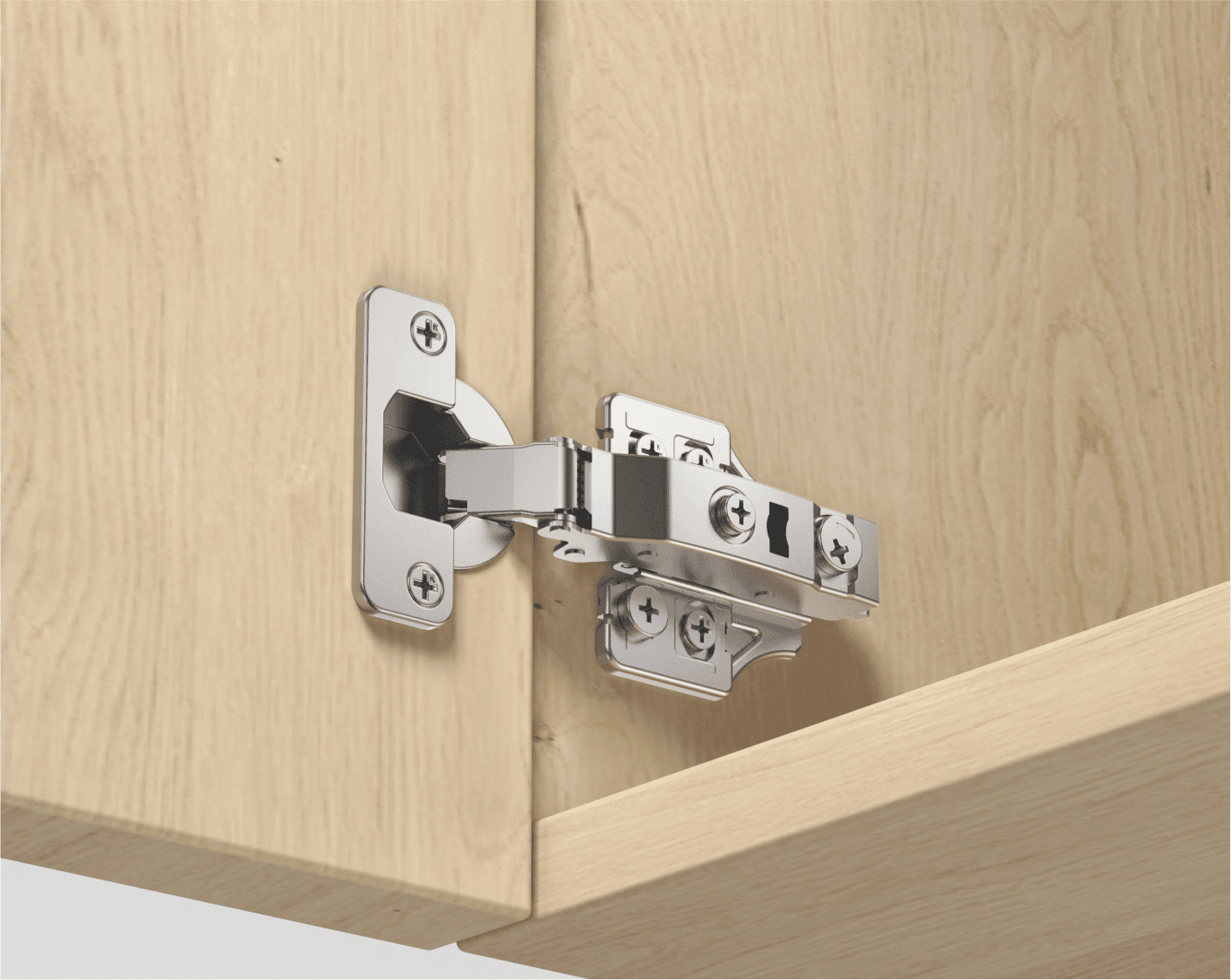 TERQ CQT105 thick-door concealed hinge installed on a cabinet door