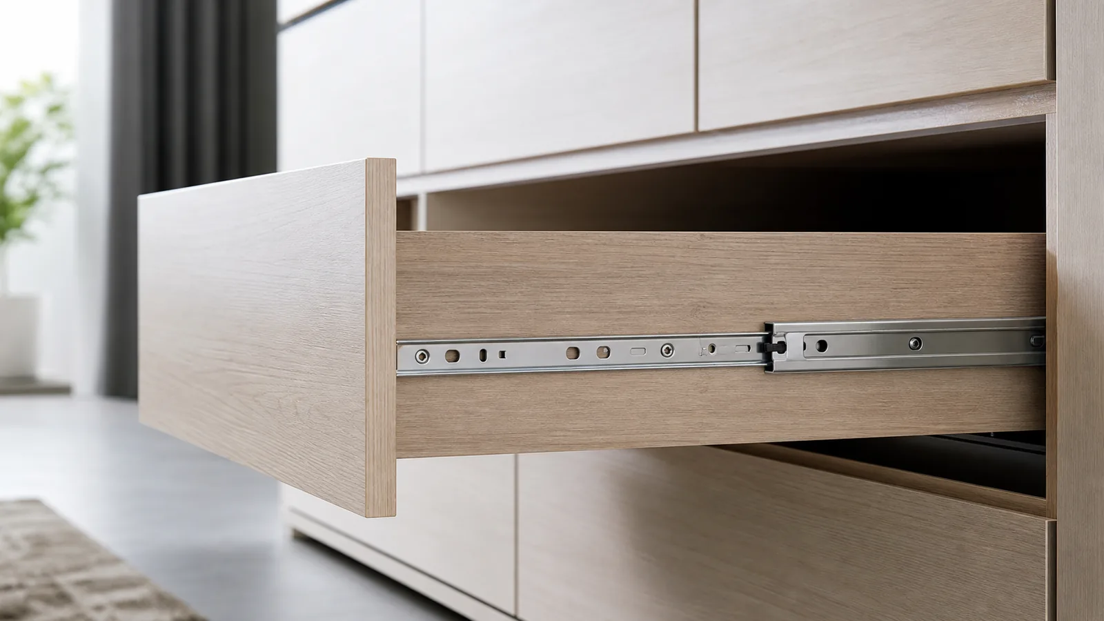 Drawer slide installed in a furniture drawer application