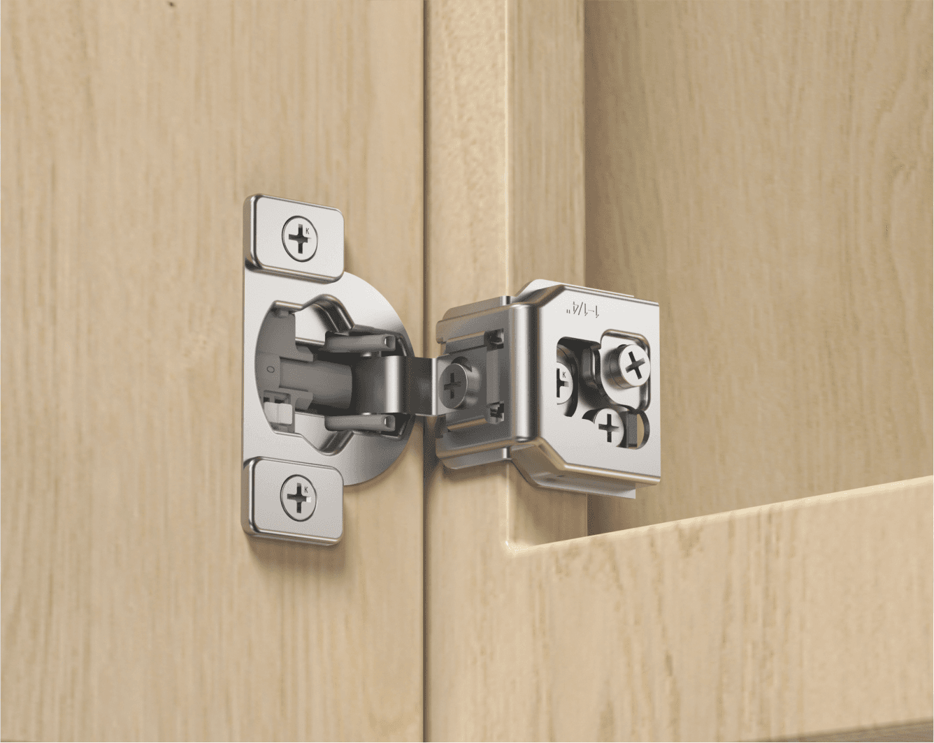 TERQ FFL105 face-frame concealed hinge installed on a cabinet
