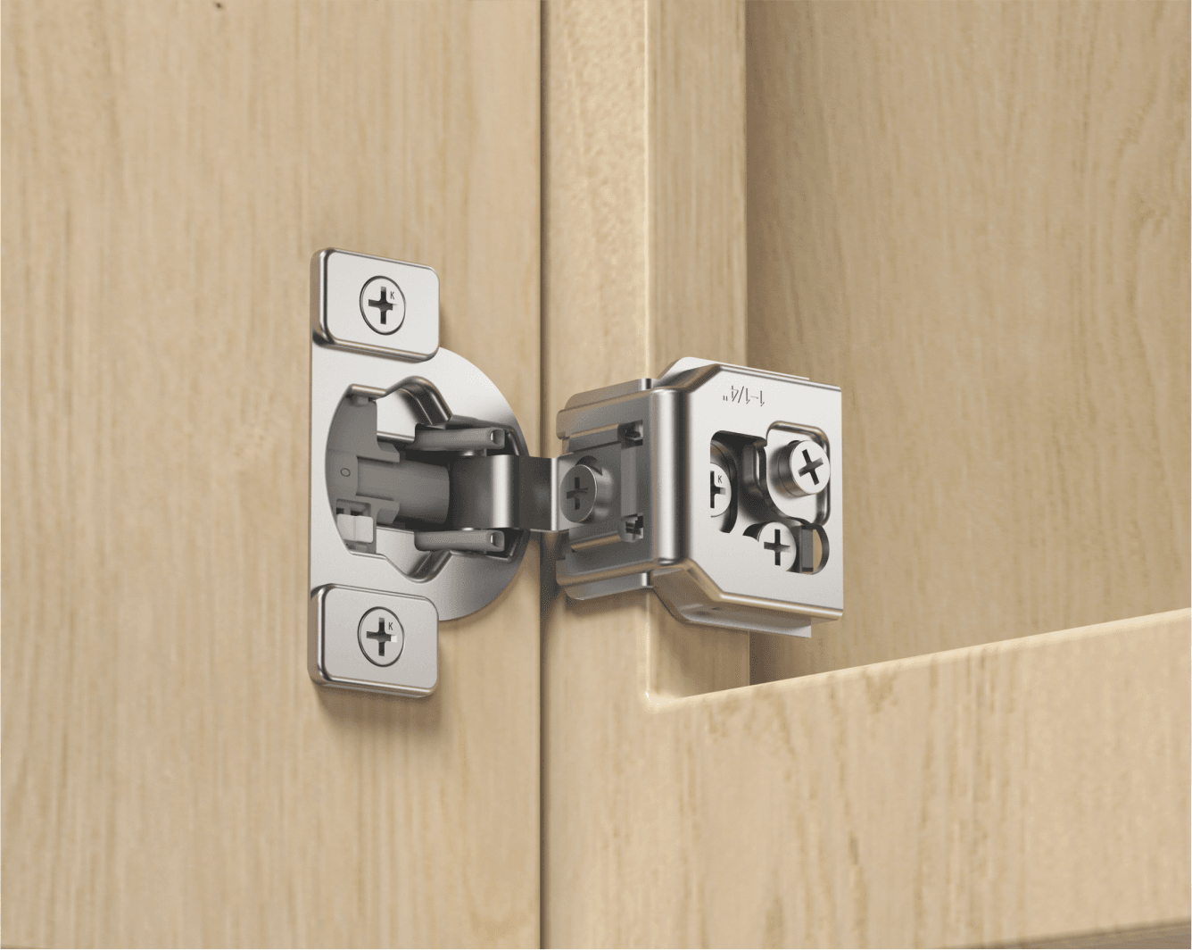 TERQ FFL105 face-frame concealed hinge installed on a cabinet