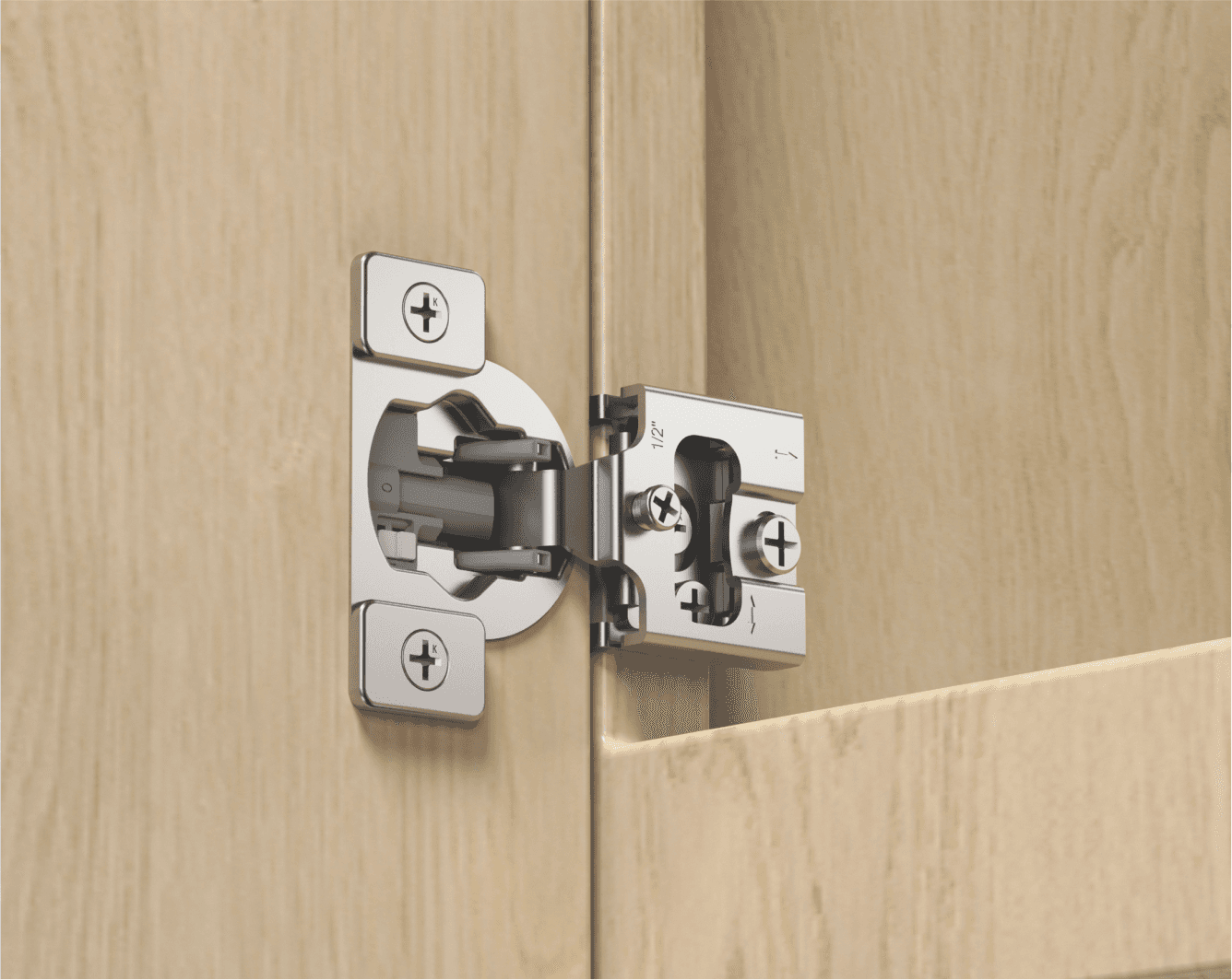TERQ FFS105 face-frame concealed hinge installed on a cabinet