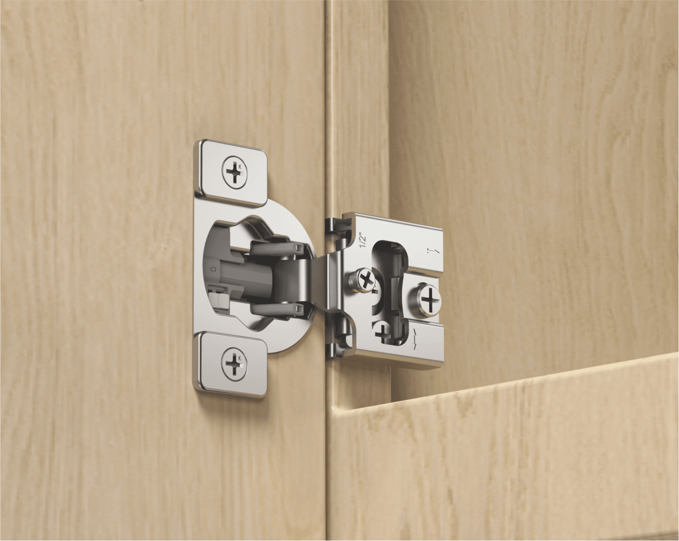 TERQ FFS105 face-frame concealed hinge installed on a cabinet