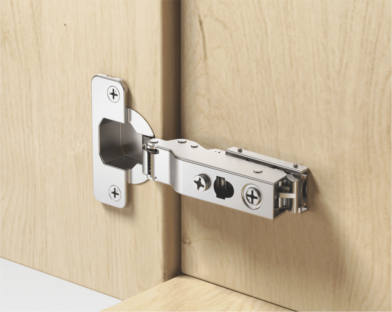 TERQ GS105 concealed hinge installed on a cabinet door
