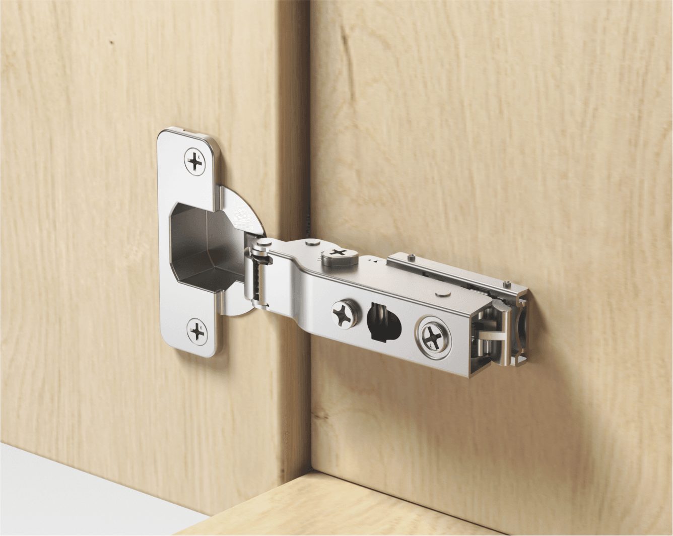 TERQ GSA105 concealed hinge installed on a cabinet door